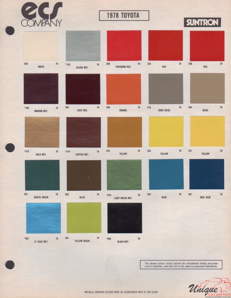 1978 Toyota Paint Charts ECS 1